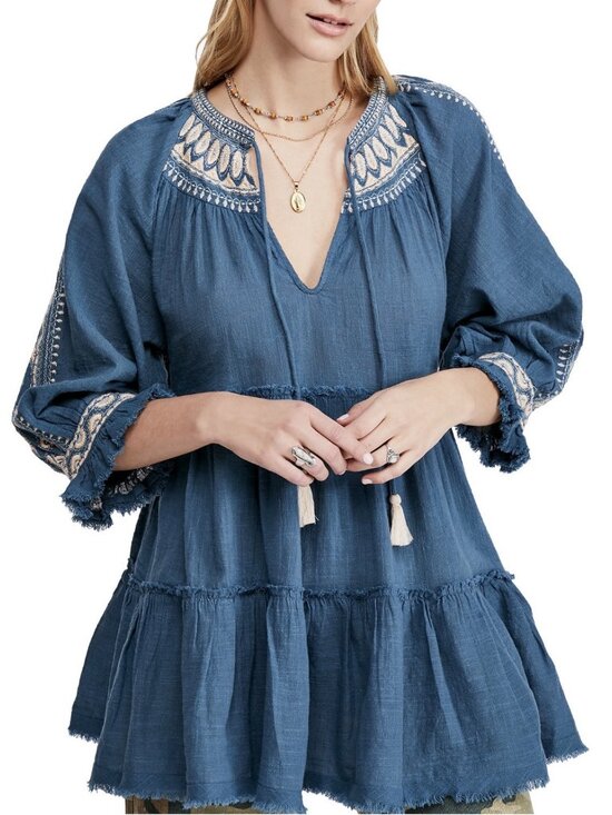 Free People Tops - Free People Dreamweaver Embroidered Tunic Top